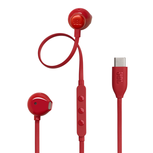 JBL Tune 305C USB - Red - Wired Hi-Res Earbud Headphones - Hero
